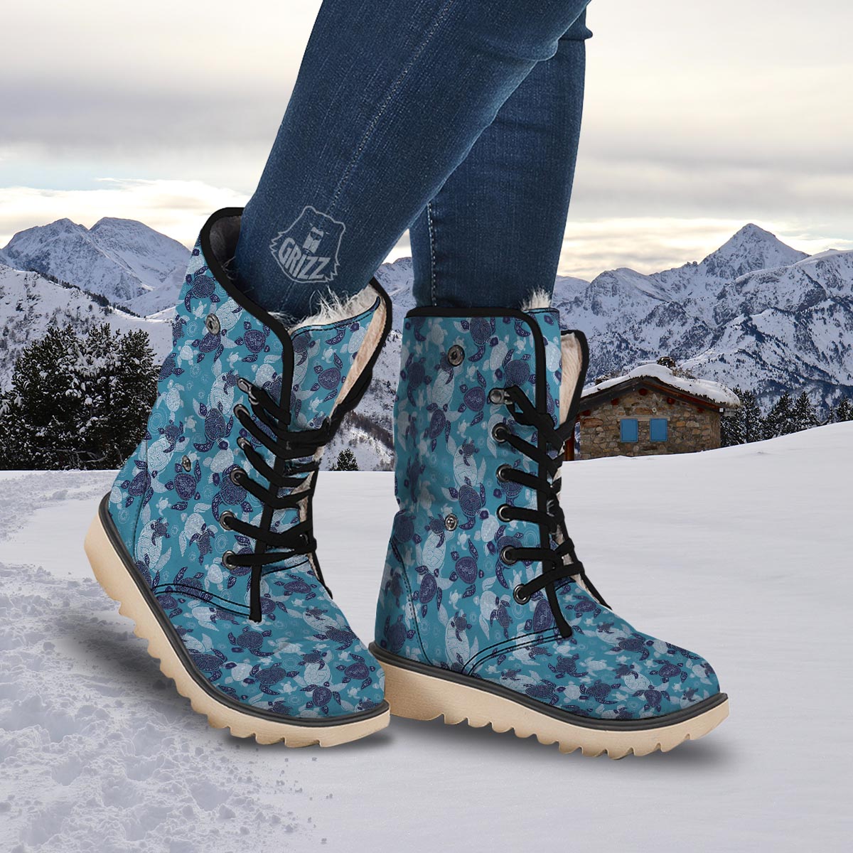 Underwater Sea Turtle Family Print Pattern Snow Boots-grizzshop