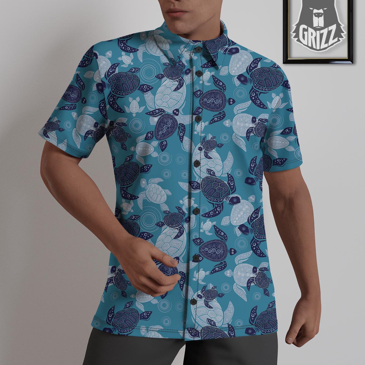 Underwater Sea Turtle Family Print Pattern Untucked Shirts-grizzshop