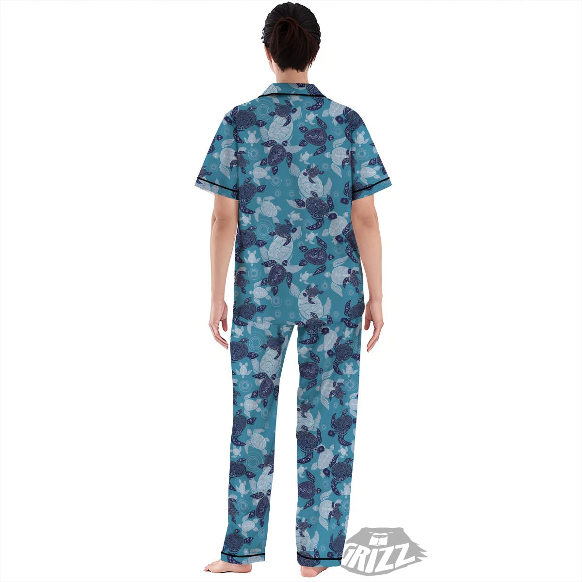 Underwater Sea Turtle Family Print Pattern Women's Pajamas Set-grizzshop