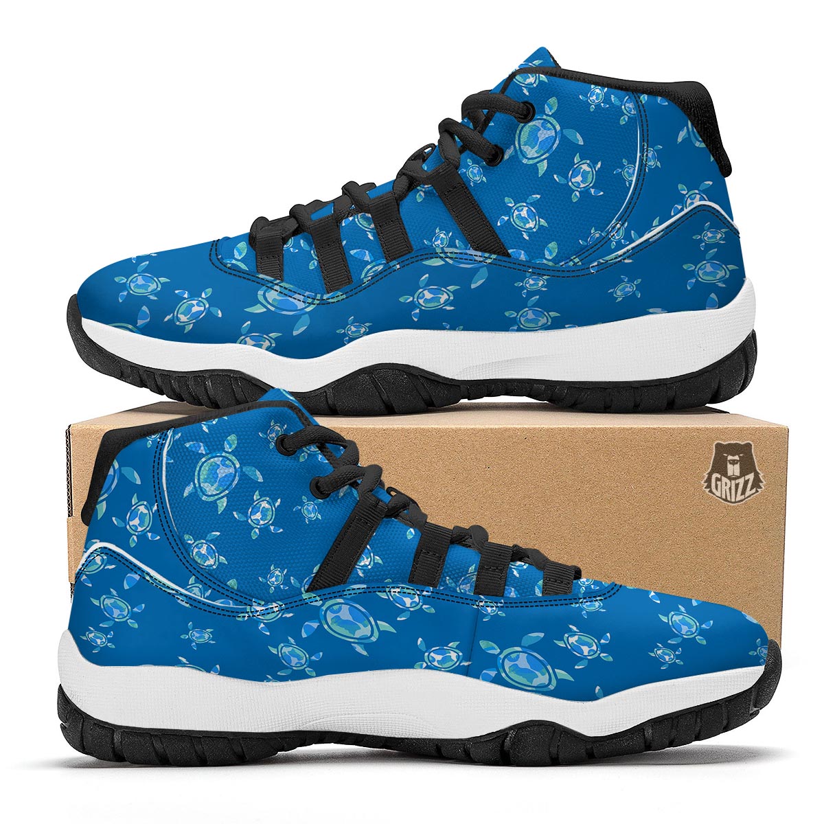 Underwater Sea Turtle Print Pattern Black Bball Shoes-grizzshop