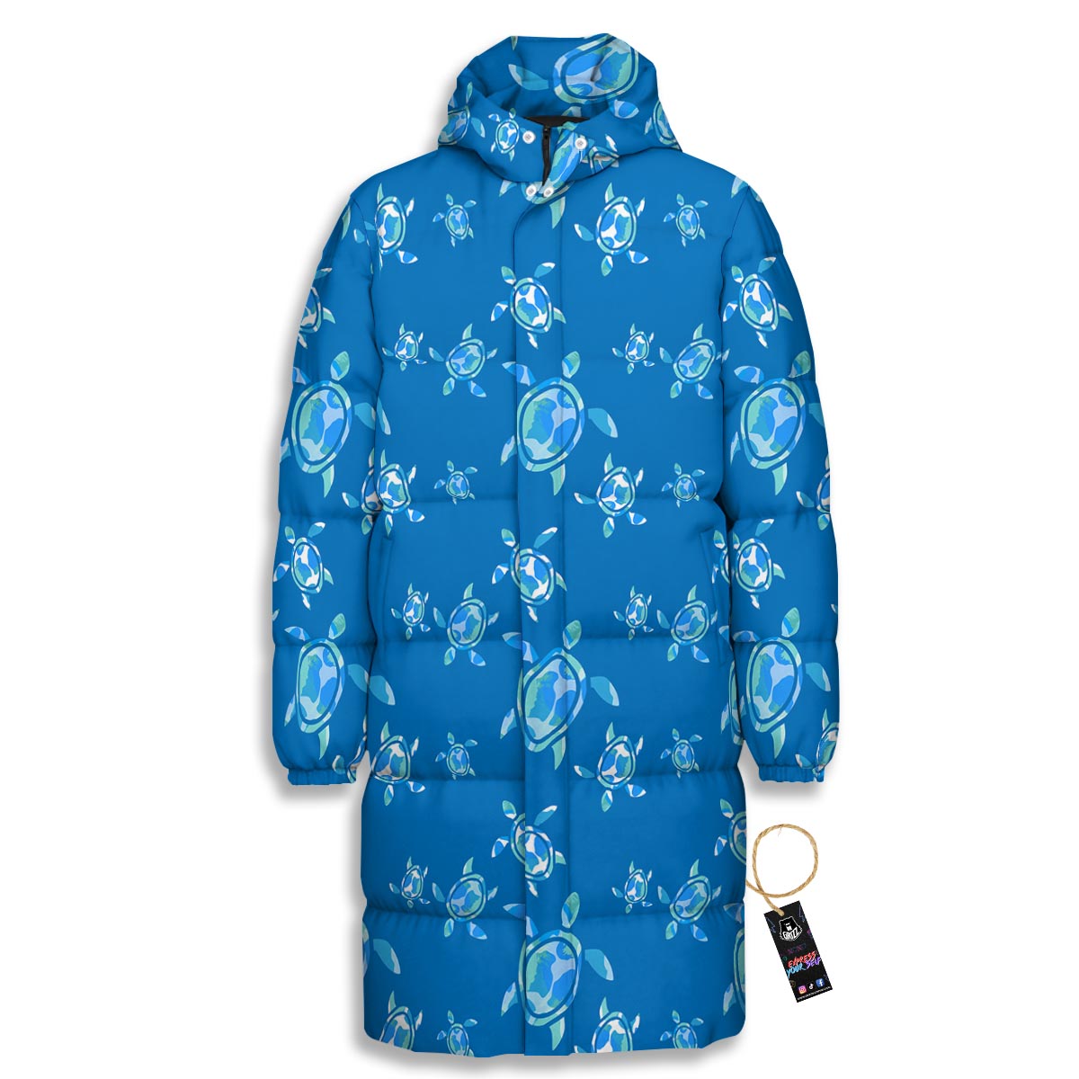 Underwater Sea Turtle Print Pattern Long Down Jacket-grizzshop