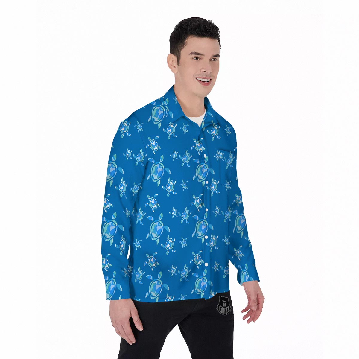 Underwater Sea Turtle Print Pattern Men's Long Sleeve Shirts-grizzshop
