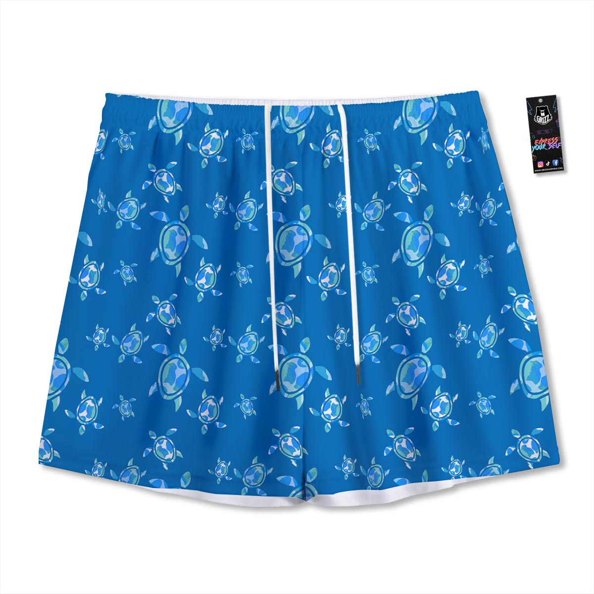 Underwater Sea Turtle Print Pattern Mesh Shorts
