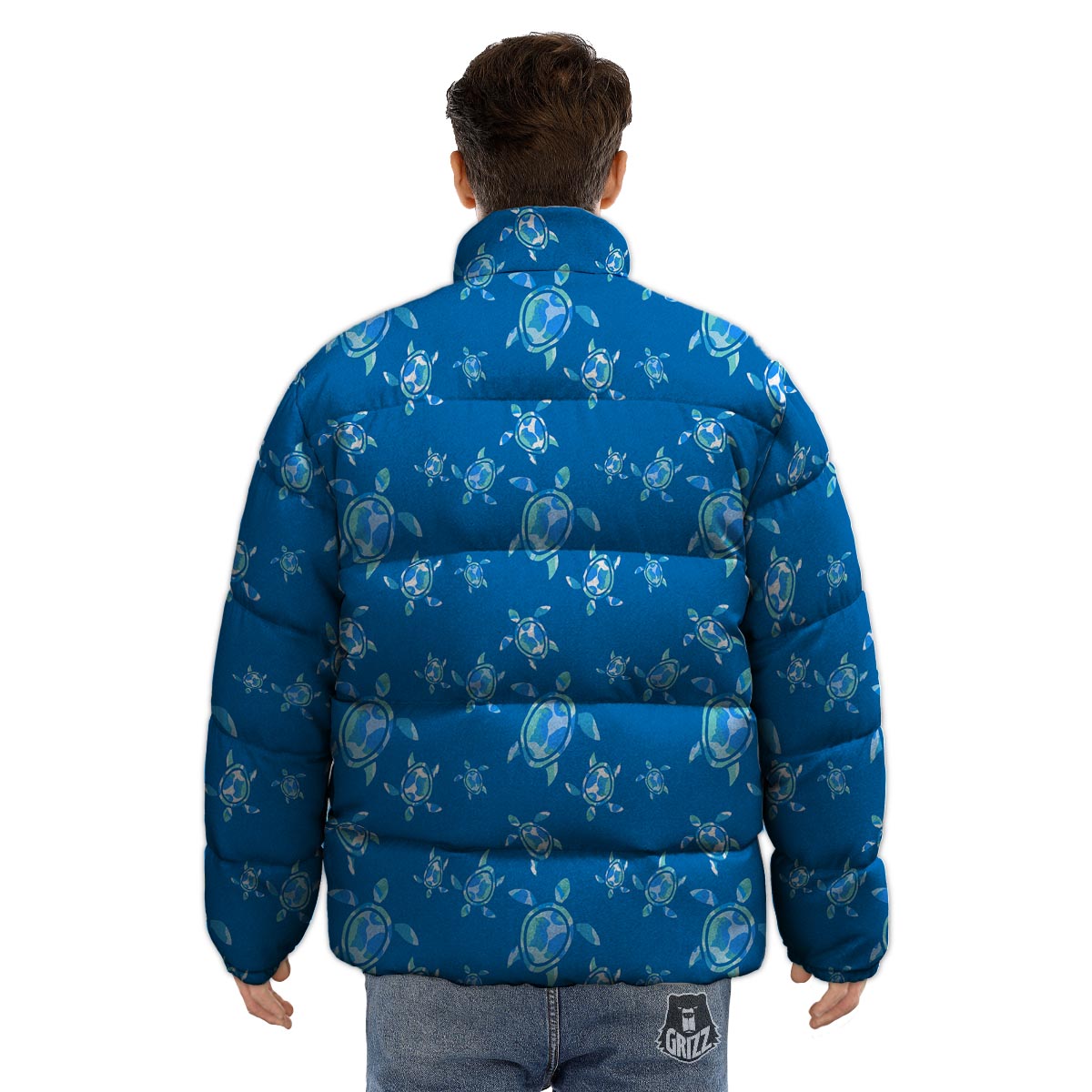 Underwater Sea Turtle Print Pattern Puffer Jacket-grizzshop