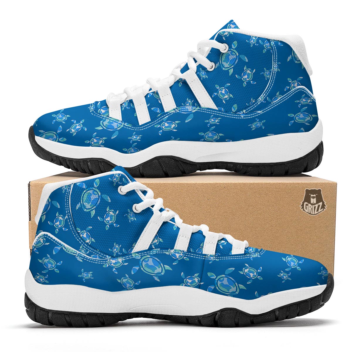 Underwater Sea Turtle Print Pattern White Bball Shoes-grizzshop