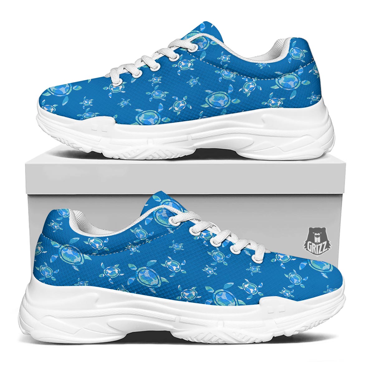 Underwater Sea Turtle Print Pattern White Chunky Shoes-grizzshop