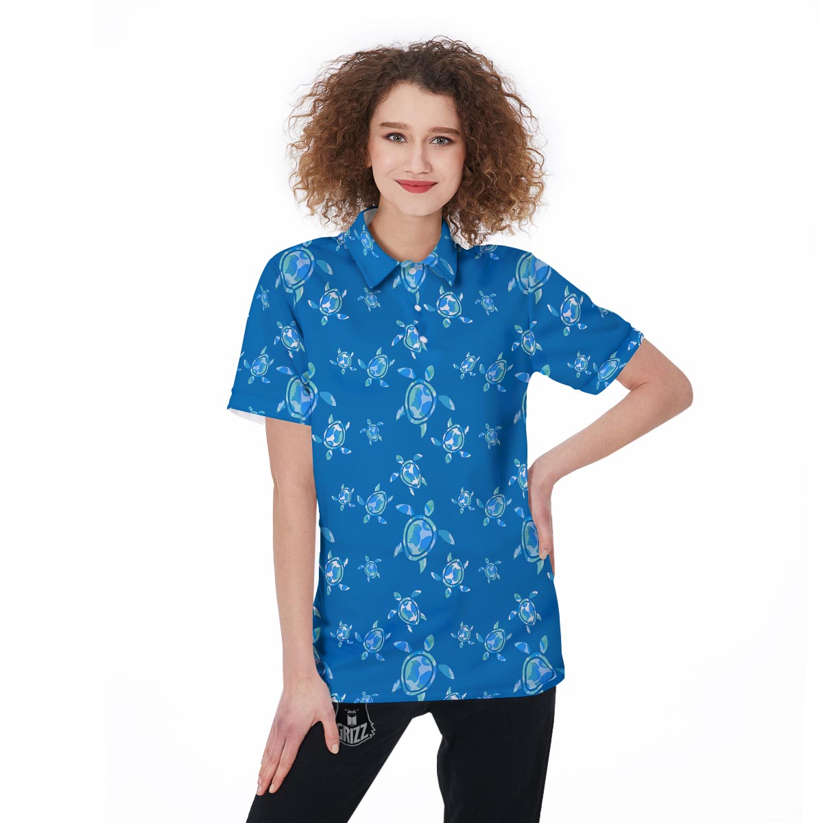 Underwater Sea Turtle Print Pattern Women's Golf Shirts-grizzshop