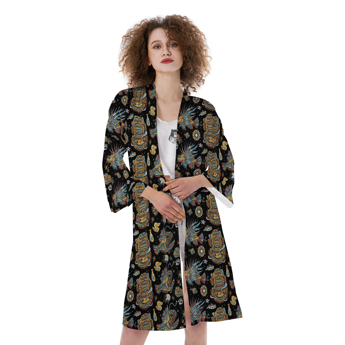 Underwater World Colorful Print Pattern Kimono-grizzshop