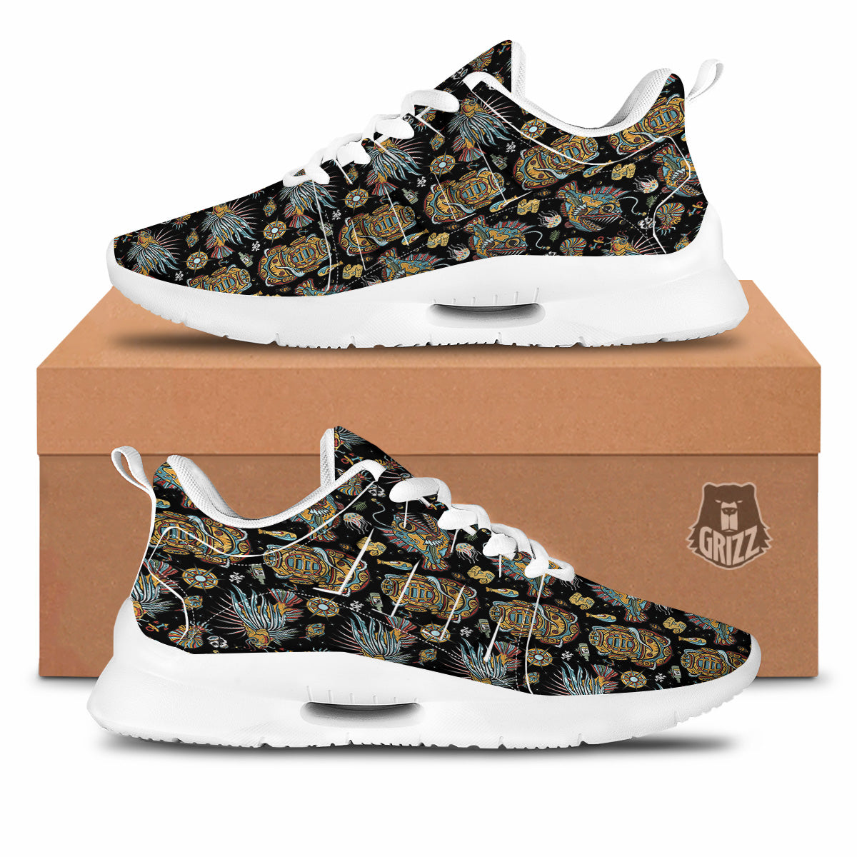 Underwater World Colorful Print Pattern Tennis Shoes-grizzshop