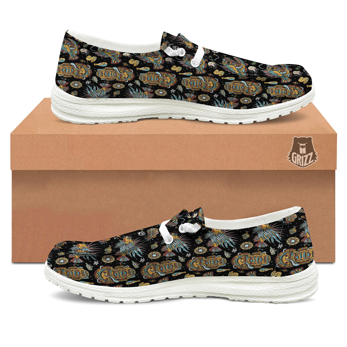 Underwater World Colorful Print Pattern White Loafers-grizzshop