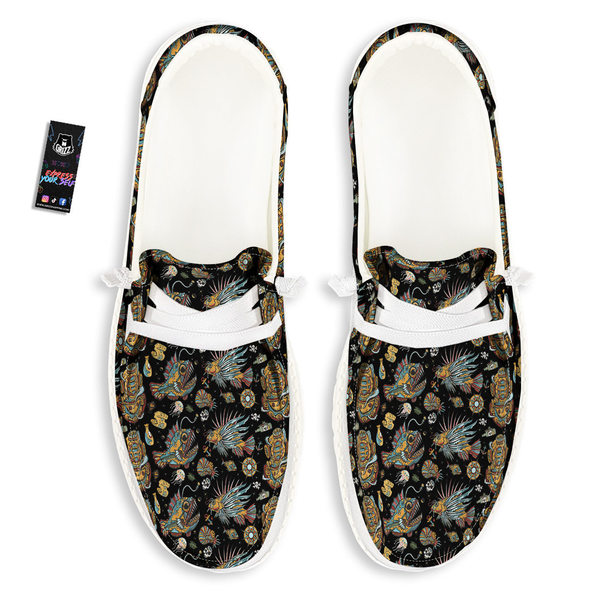 Underwater World Colorful Print Pattern White Loafers-grizzshop