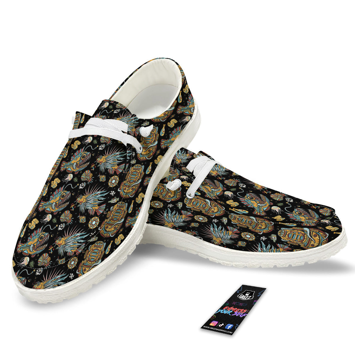 Underwater World Colorful Print Pattern White Loafers-grizzshop