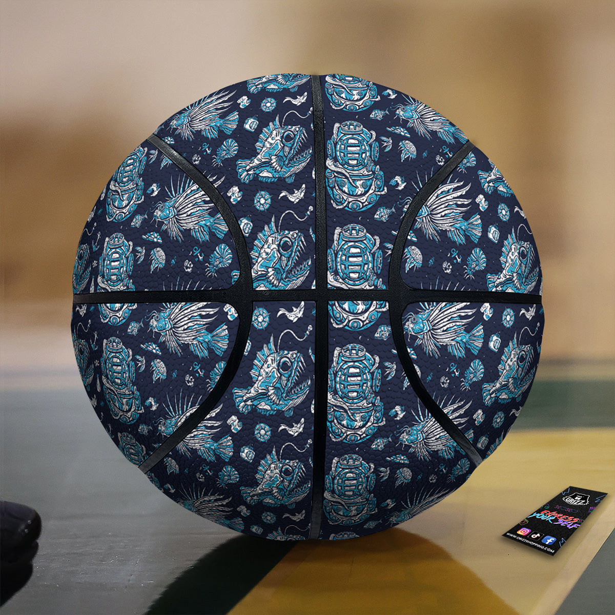 Underwater Blue Tattoo Print Pattern Basketball