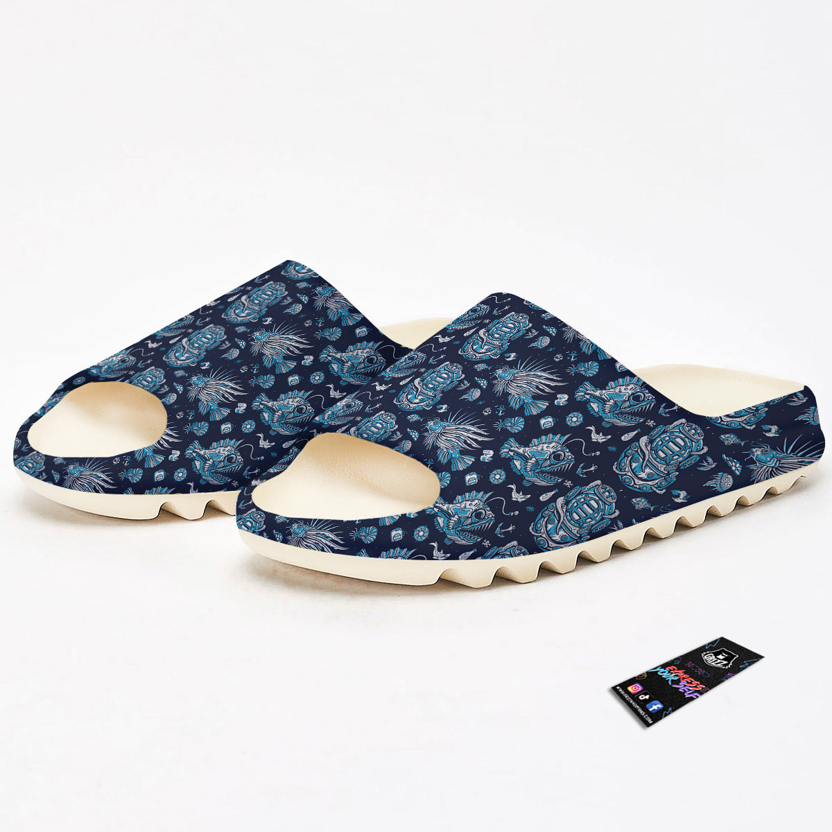 Underwater Blue Tattoo Print Pattern Sandals