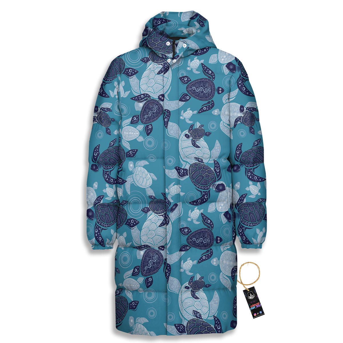 Underwater Sea Turtle Family Print Pattern Long Down Jacket