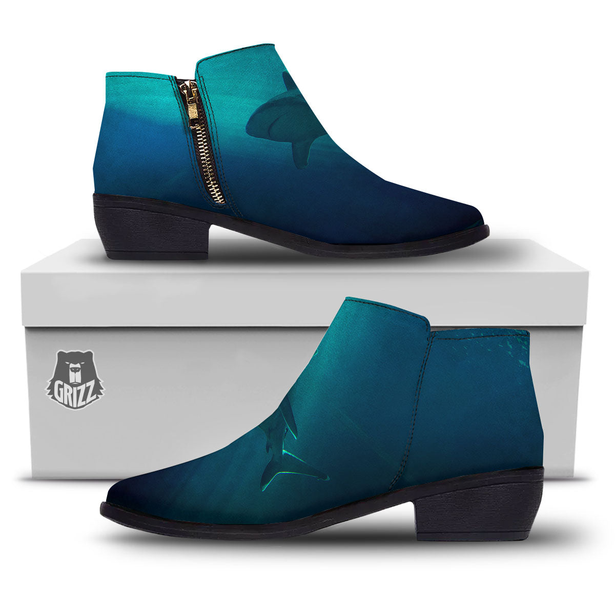 Underwear Shark Print Ankle Boots-grizzshop