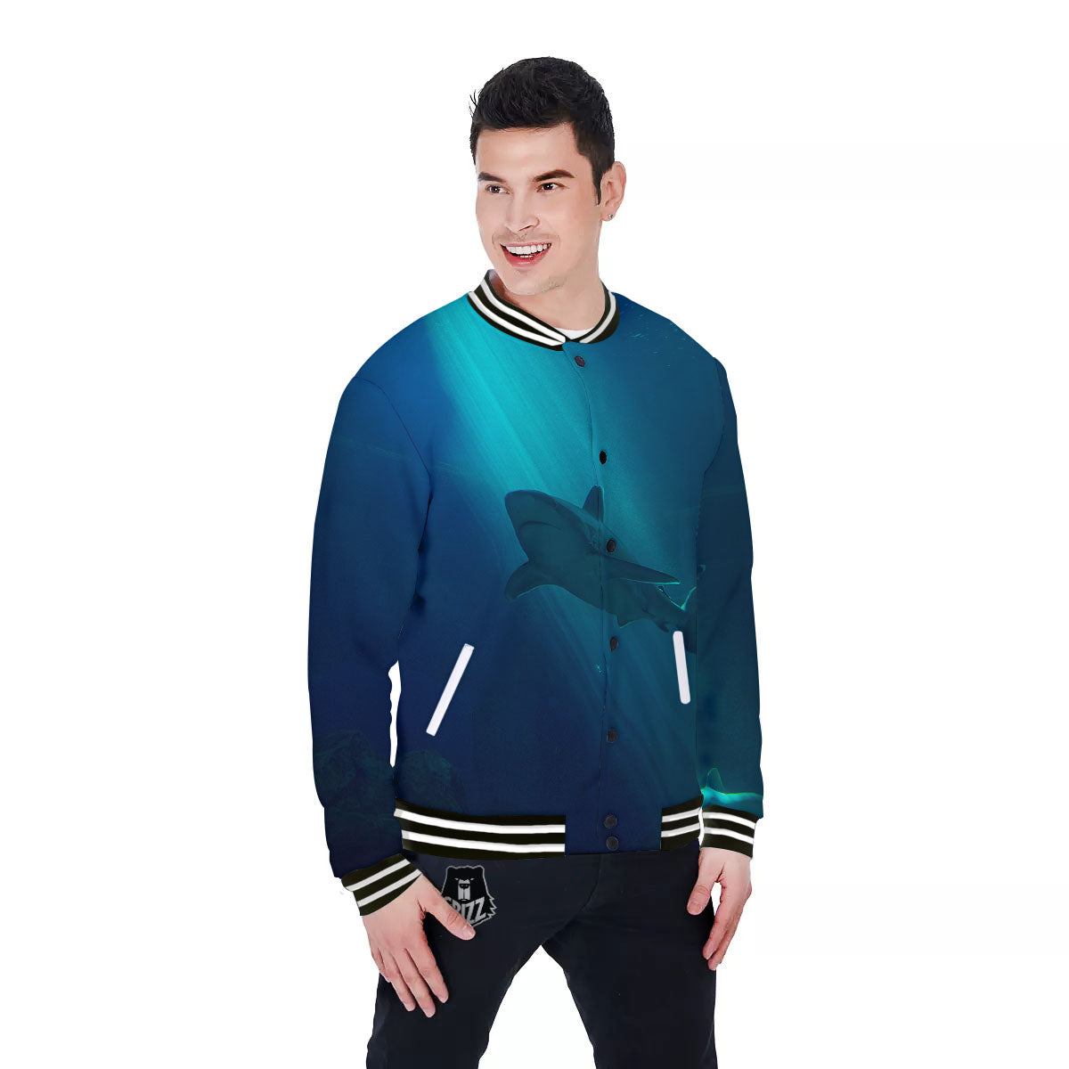 Underwear Shark Print Baseball Jacket-grizzshop
