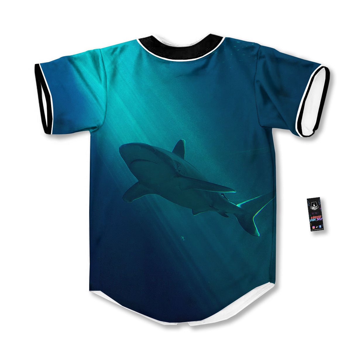 Underwear Shark Print Baseball Jersey-grizzshop