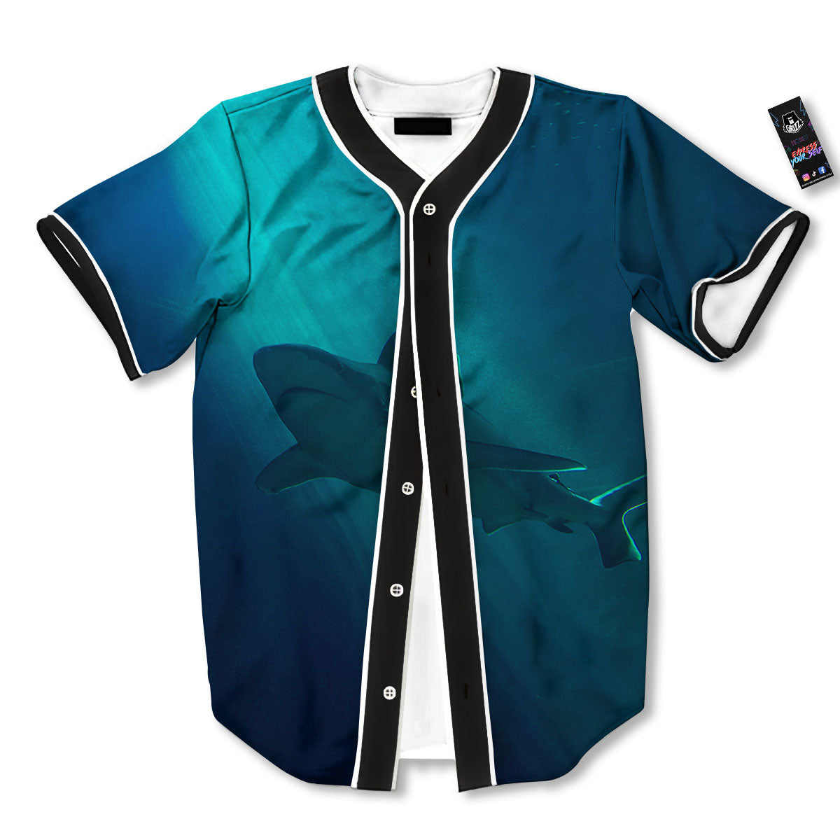 Underwear Shark Print Baseball Jersey-grizzshop