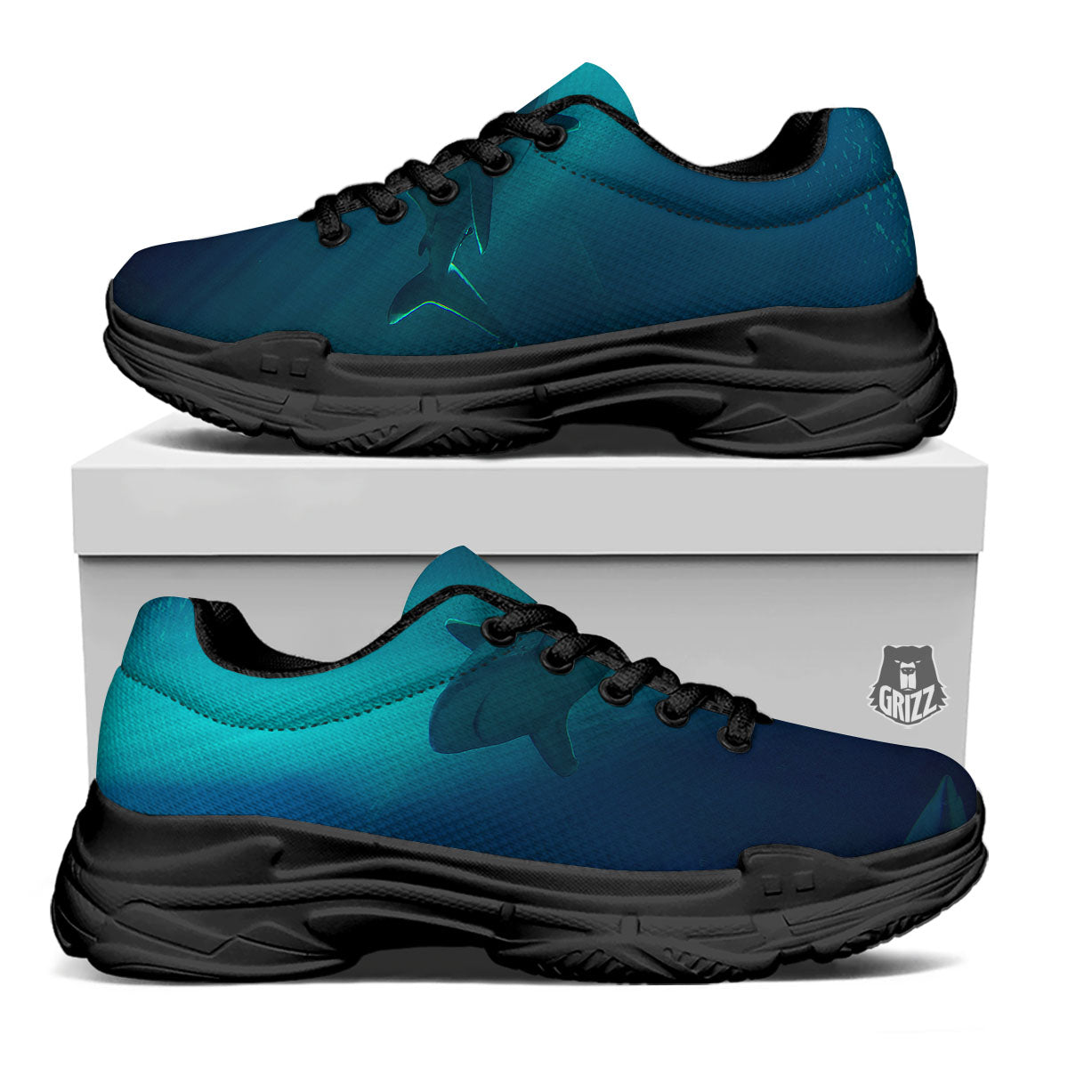 Underwear Shark Print Black Chunky Shoes-grizzshop