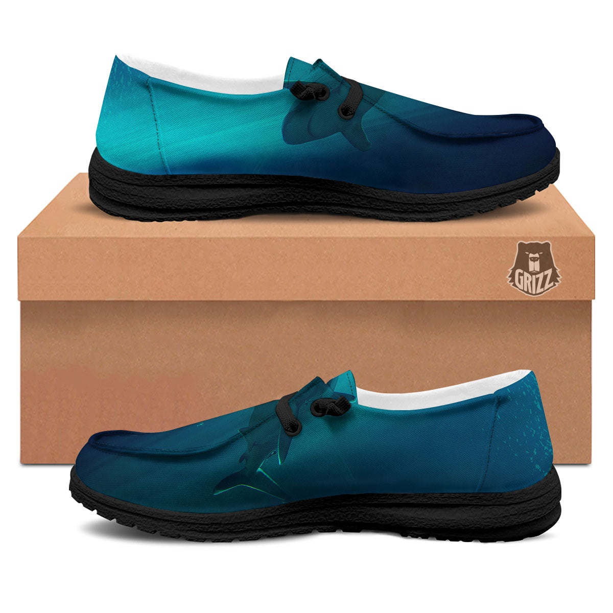 Underwear Shark Print Black Loafers-grizzshop