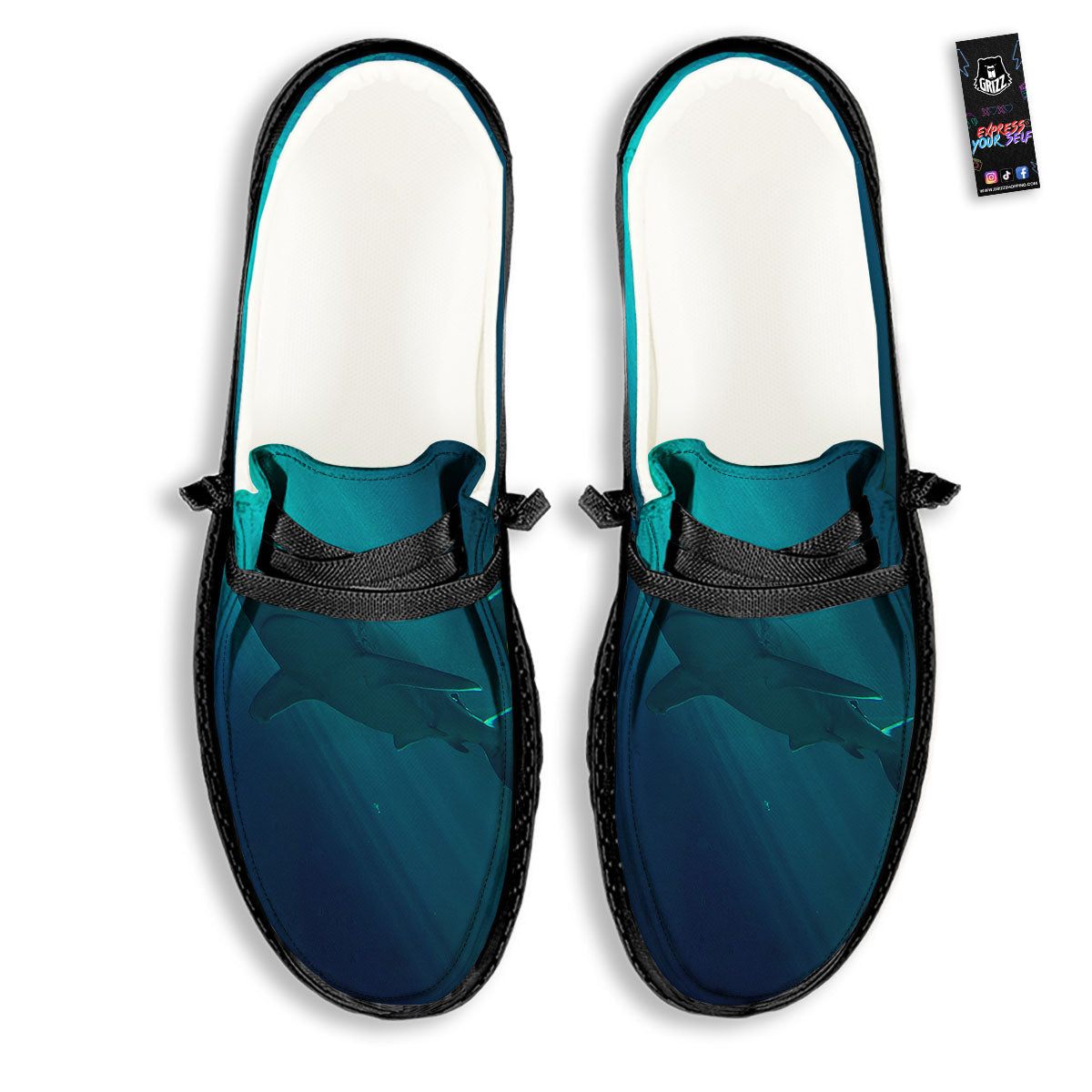 Underwear Shark Print Black Loafers-grizzshop