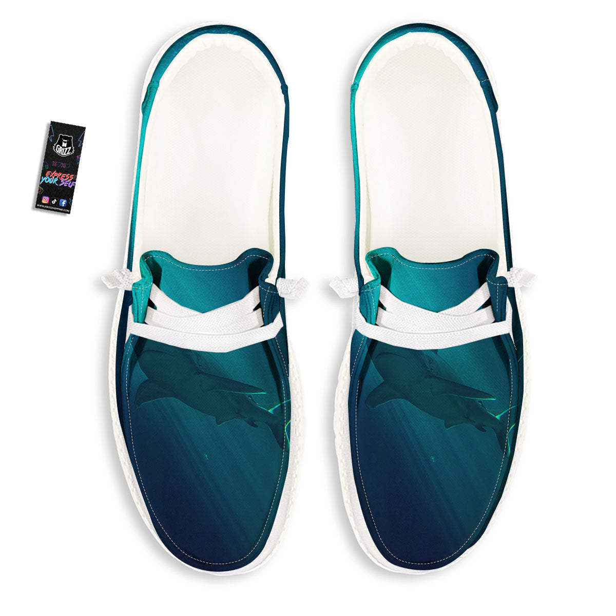 Underwear Shark Print Black Loafers-grizzshop