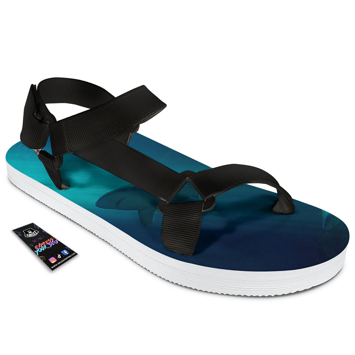 Underwear Shark Print Black Open Toe Sandals-grizzshop