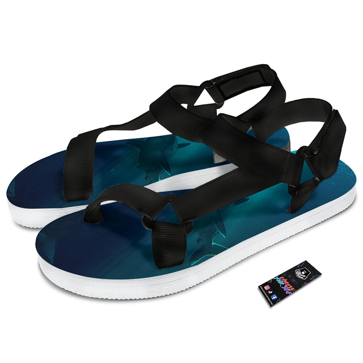 Underwear Shark Print Black Open Toe Sandals-grizzshop