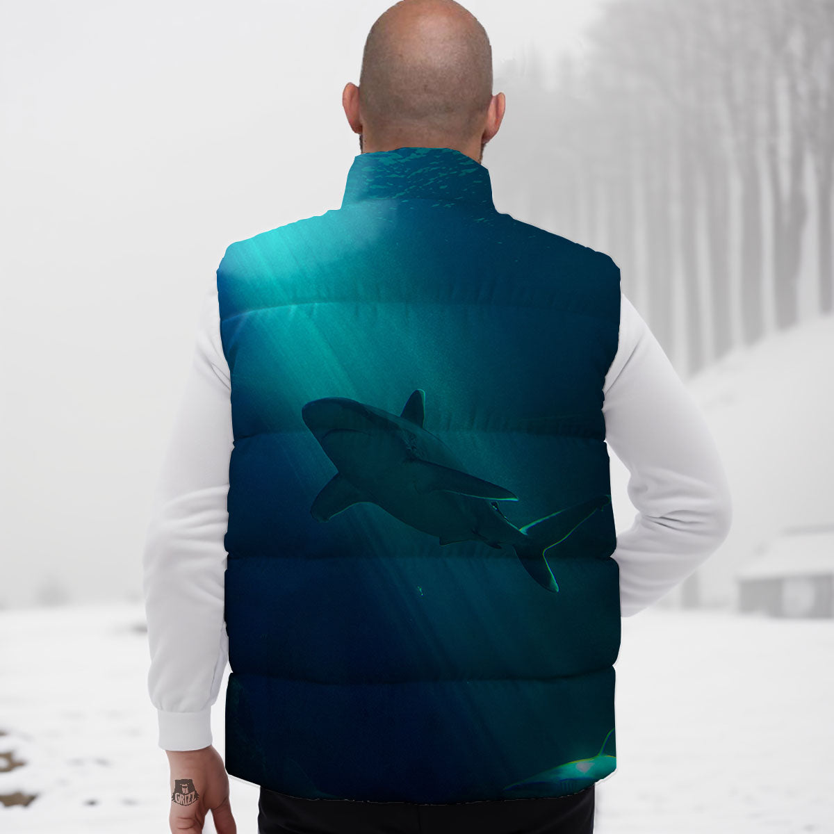 Underwear Shark Print Down Vest