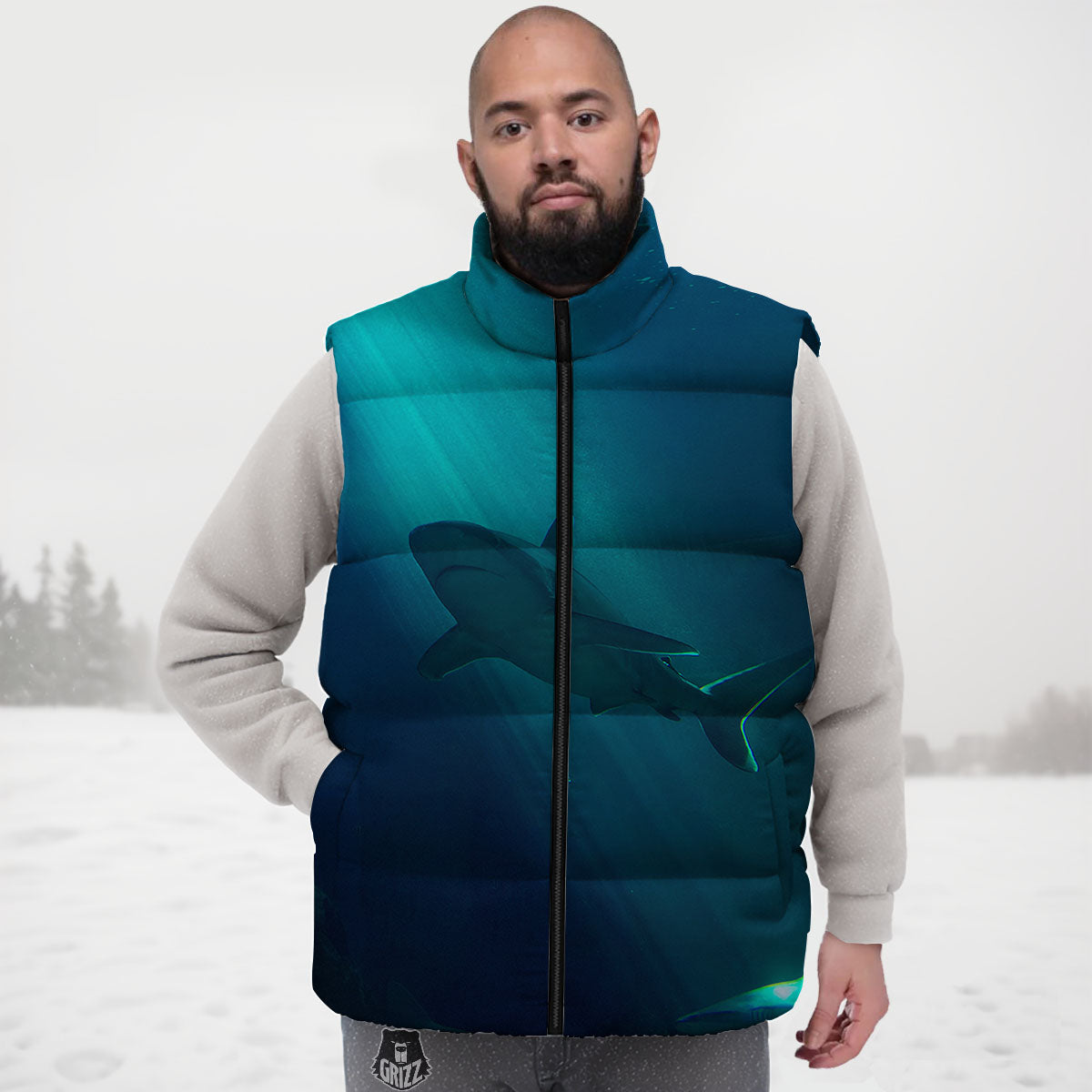 Underwear Shark Print Down Vest