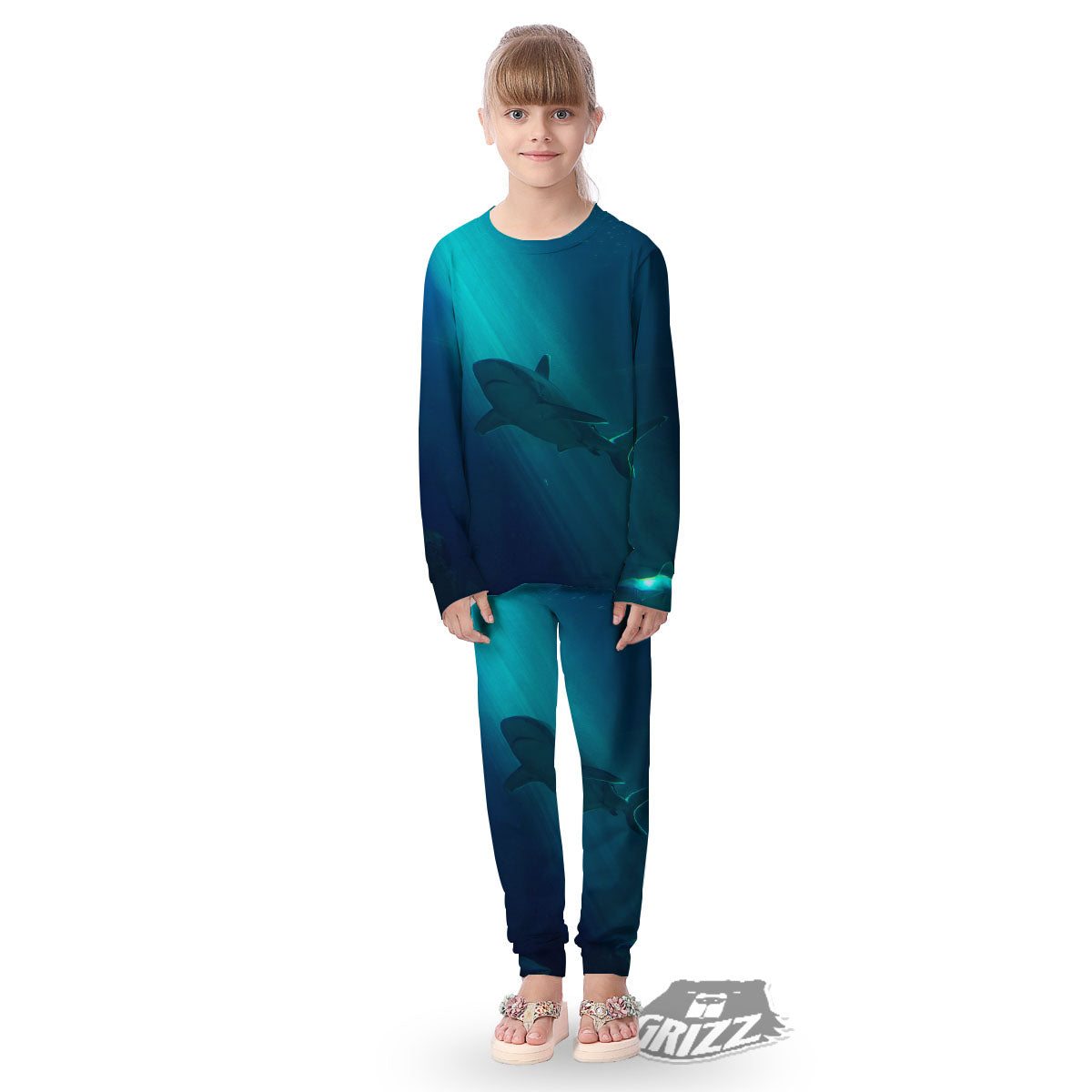 Underwear Shark Print Kid's Pajamas-grizzshop