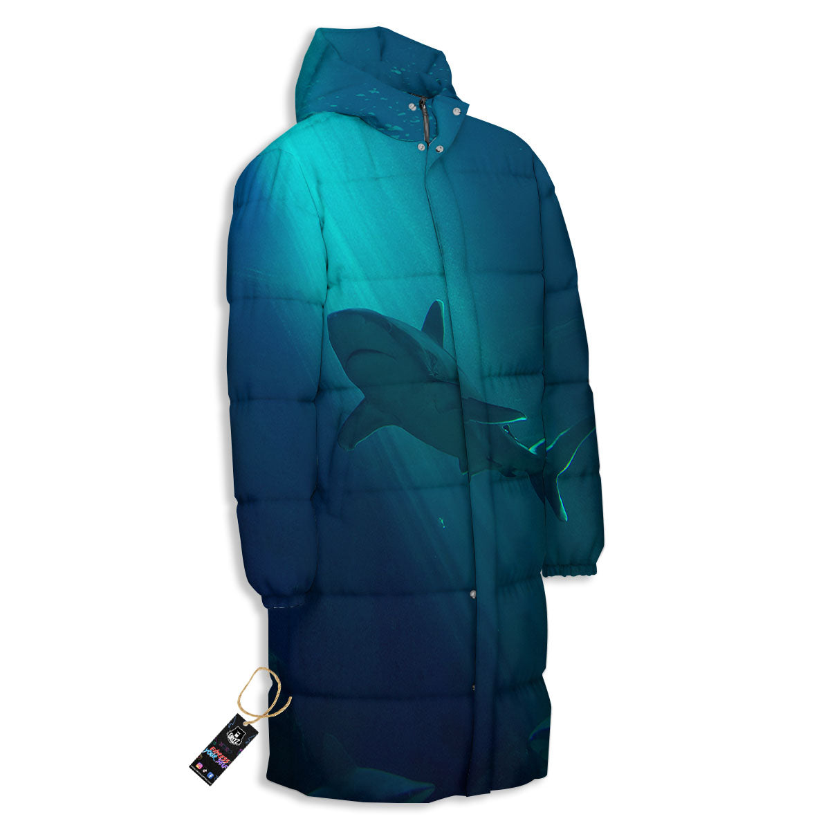 Underwear Shark Print Long Down Jacket-grizzshop