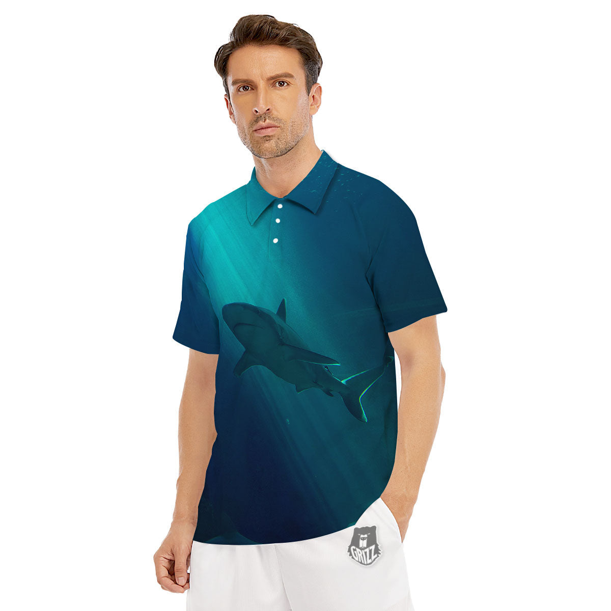 Underwear Shark Print Men's Golf Shirts-grizzshop