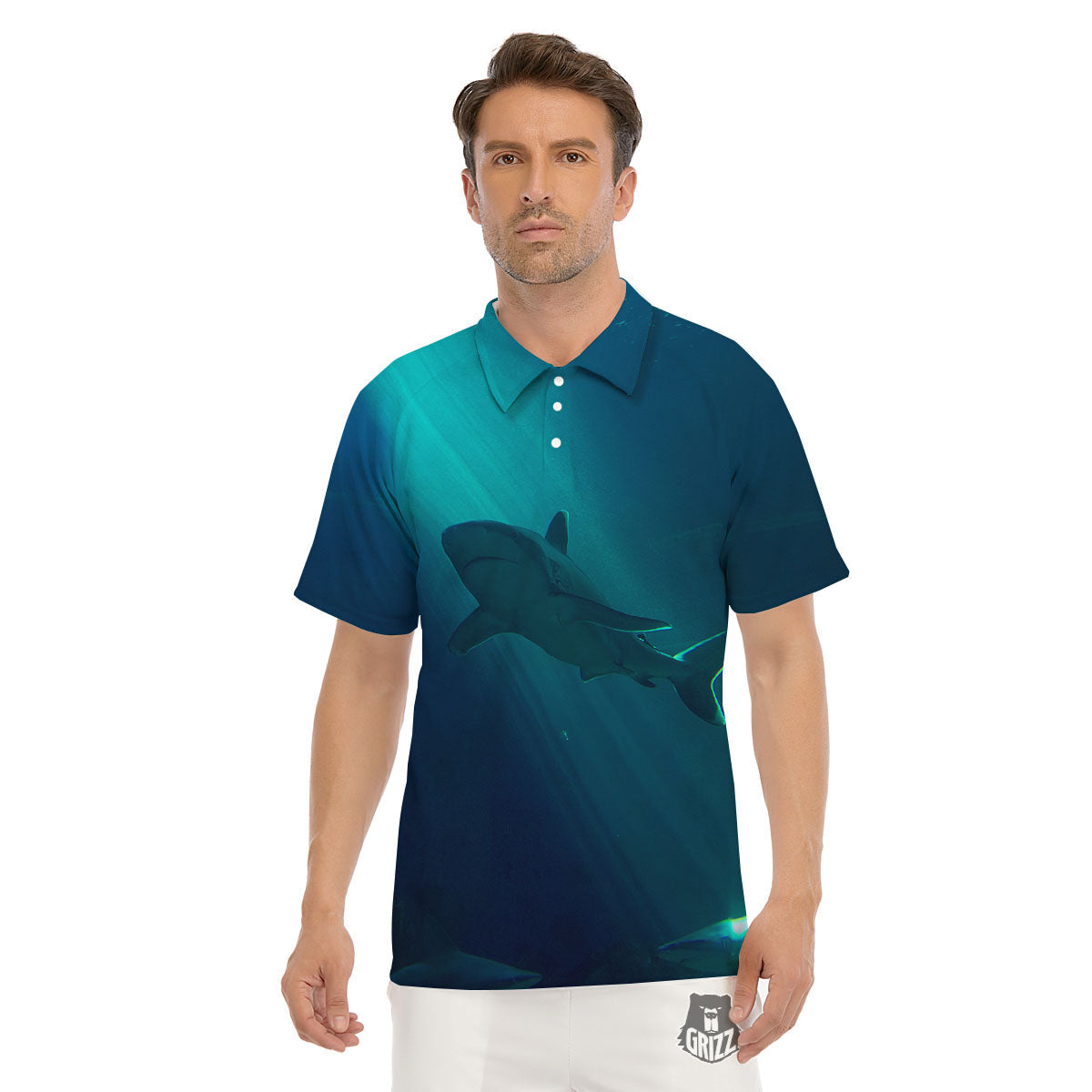 Underwear Shark Print Men's Golf Shirts-grizzshop