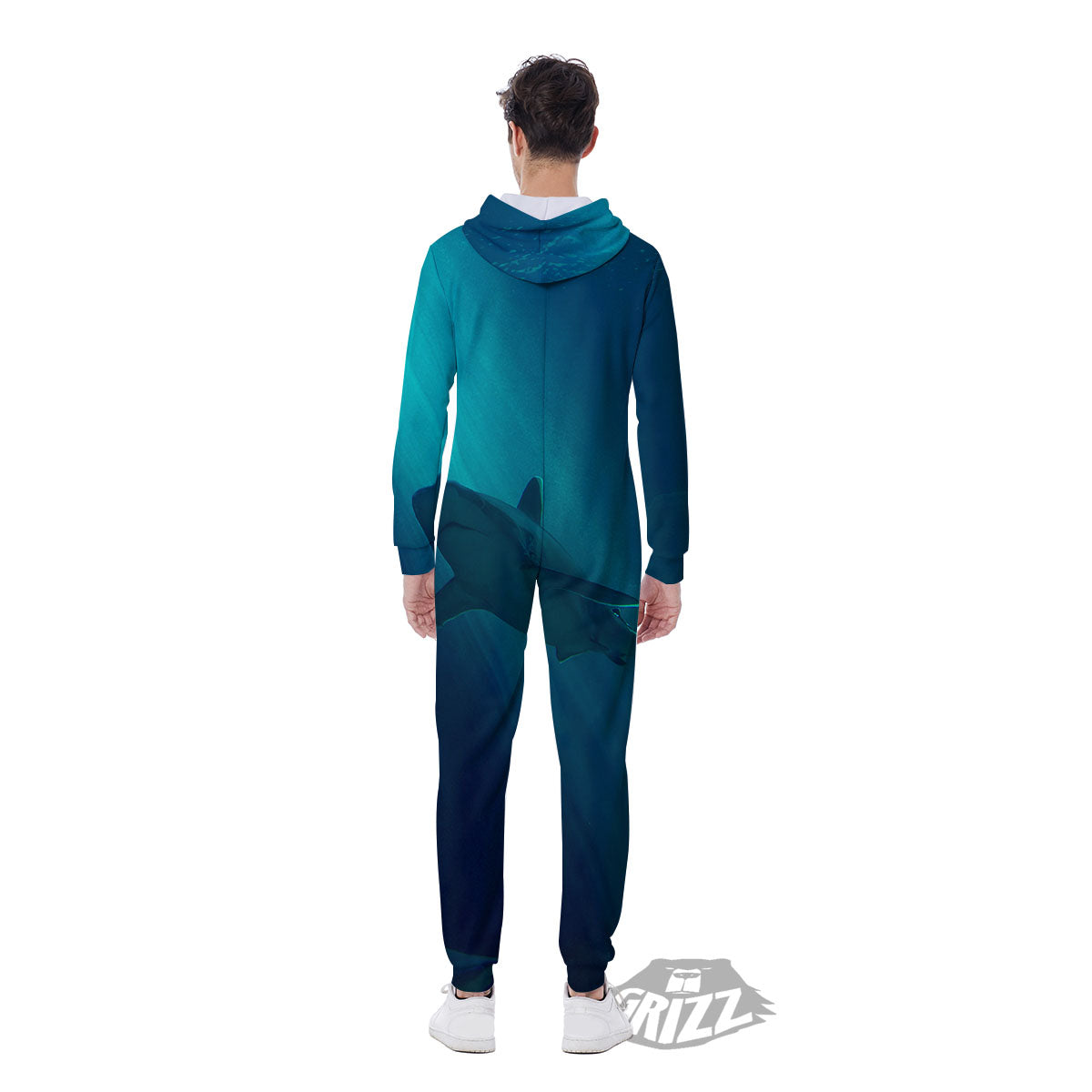Underwear Shark Print Men's Jumpsuit-grizzshop