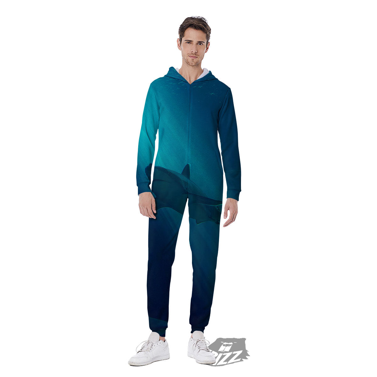 Underwear Shark Print Men's Jumpsuit-grizzshop