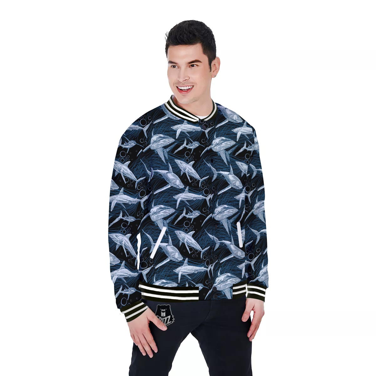 Underwear Shark Print Pattern Baseball Jacket-grizzshop