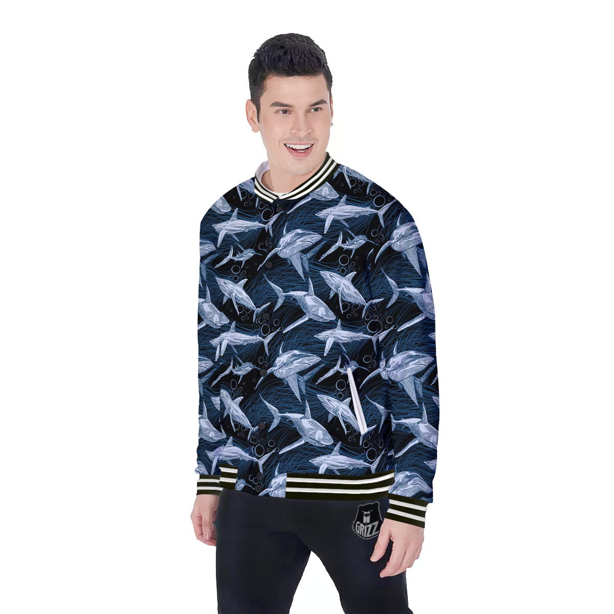 Underwear Shark Print Pattern Baseball Jacket-grizzshop