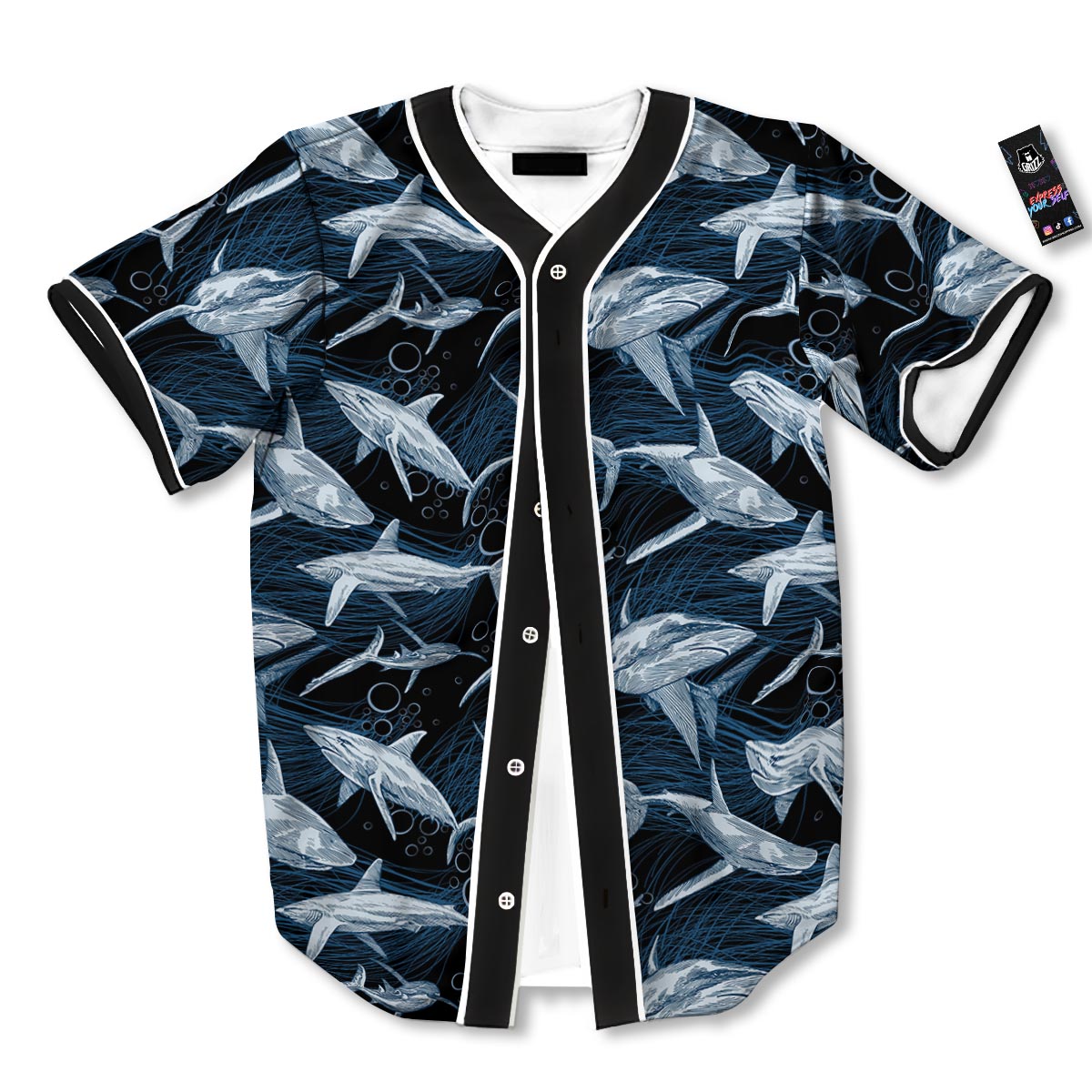 Underwear Shark Print Pattern Baseball Jersey-grizzshop