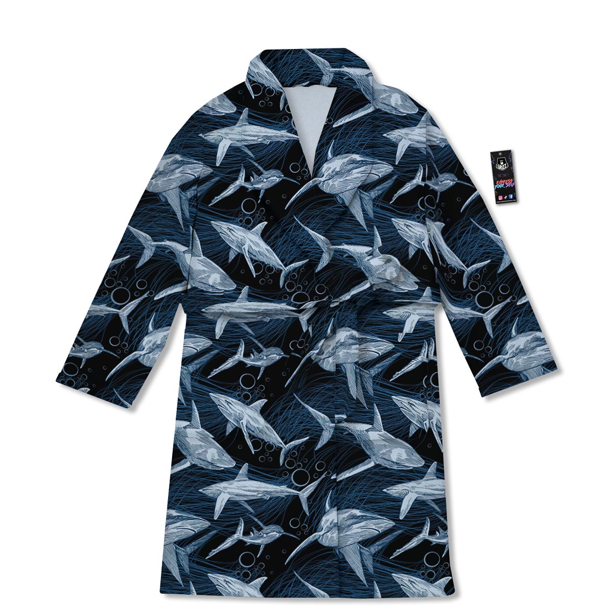 Underwear Shark Print Pattern Bathrobe-grizzshop