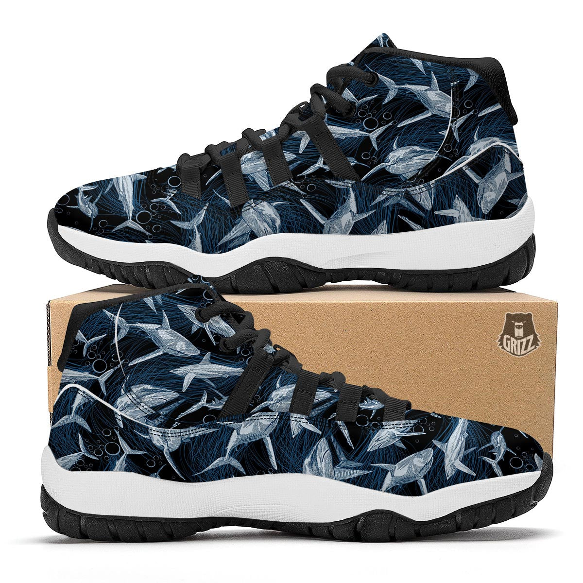 Underwear Shark Print Pattern Black Bball Shoes-grizzshop