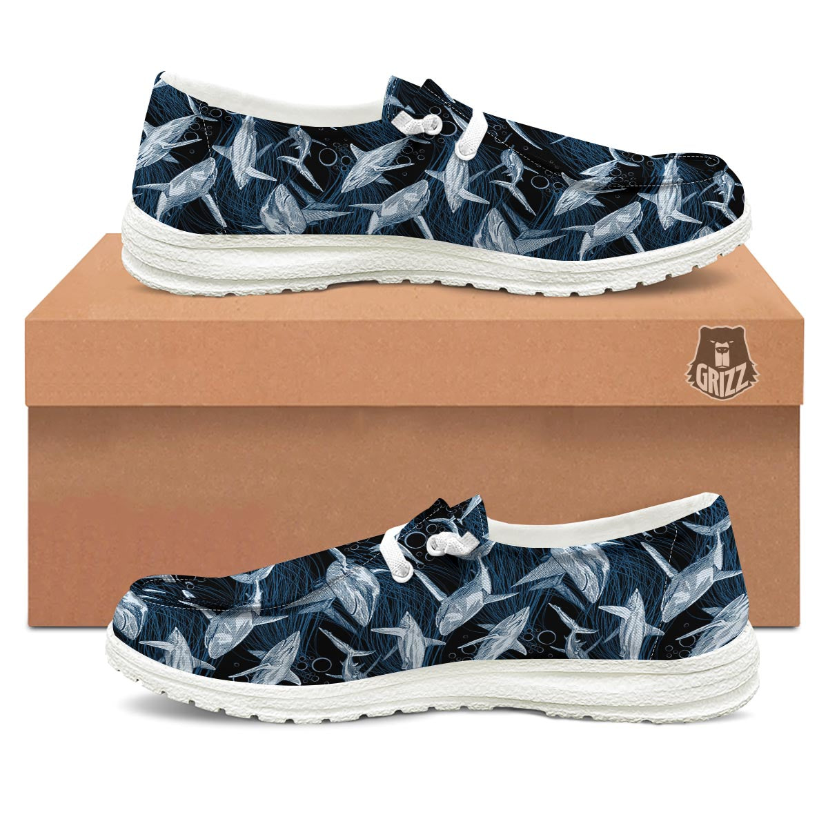 Underwear Shark Print Pattern Black Loafers-grizzshop