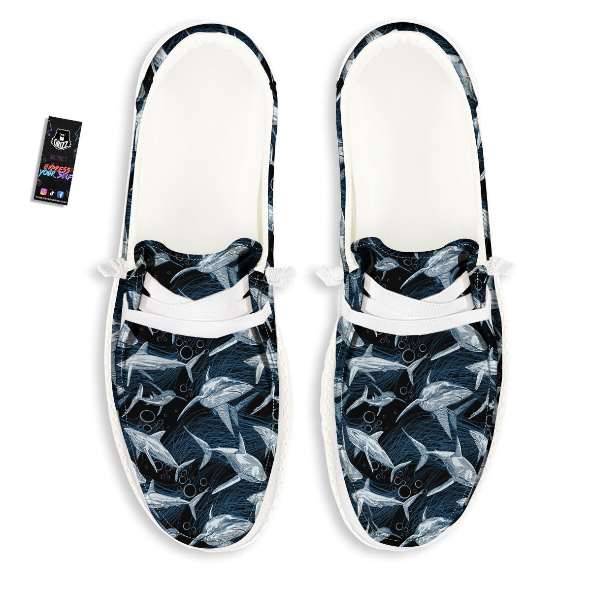 Underwear Shark Print Pattern Black Loafers-grizzshop