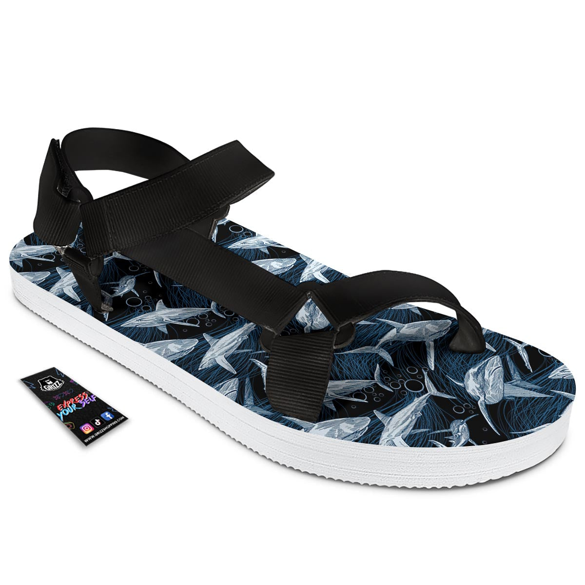 Underwear Shark Print Pattern Black Open Toe Sandals-grizzshop