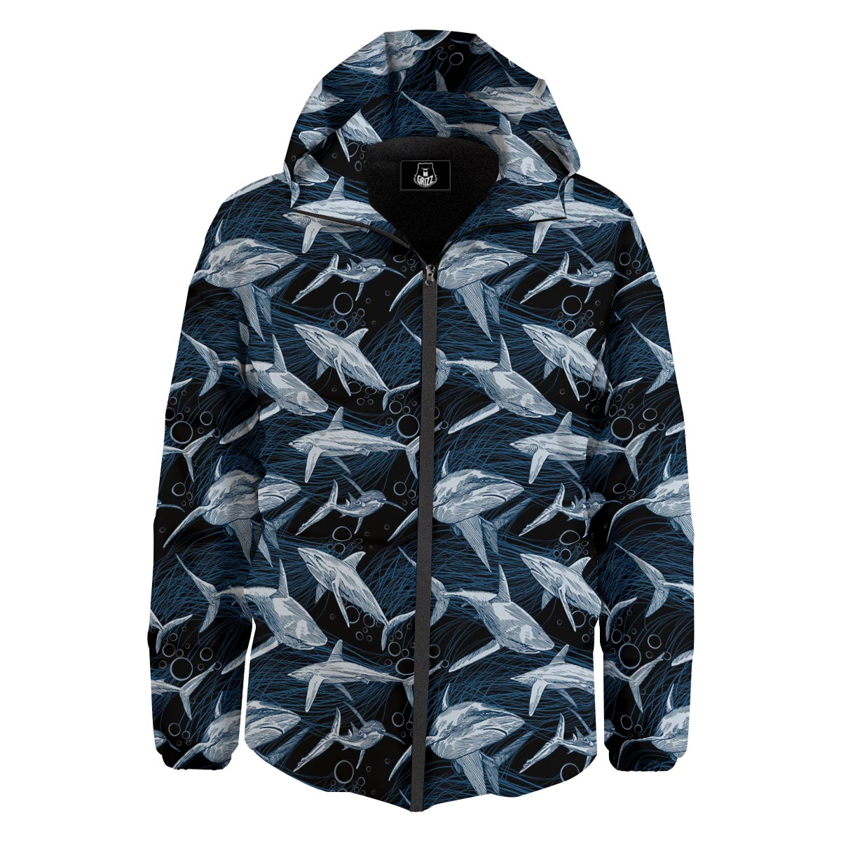 Underwear Shark Print Pattern Down Jacket-grizzshop
