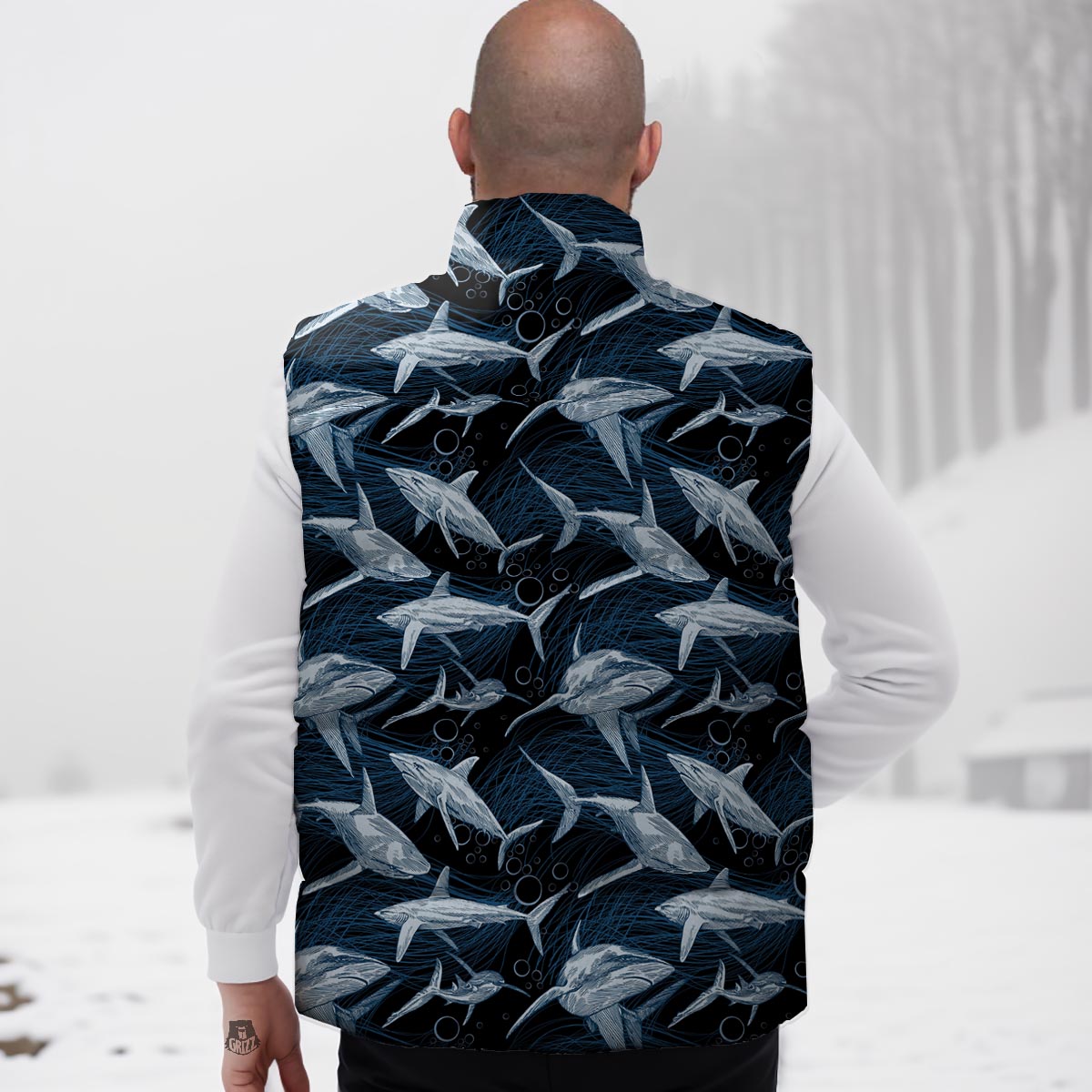 Underwear Shark Print Pattern Down Vest