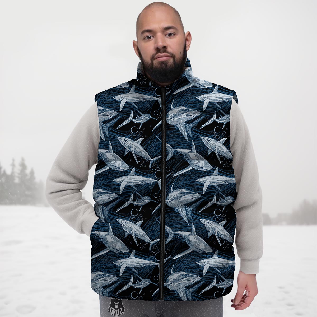 Underwear Shark Print Pattern Down Vest