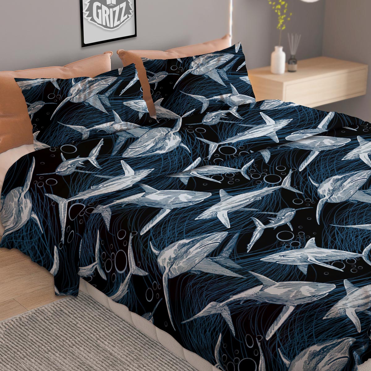 Underwear Shark Print Pattern Duvet Cover Bedding Set