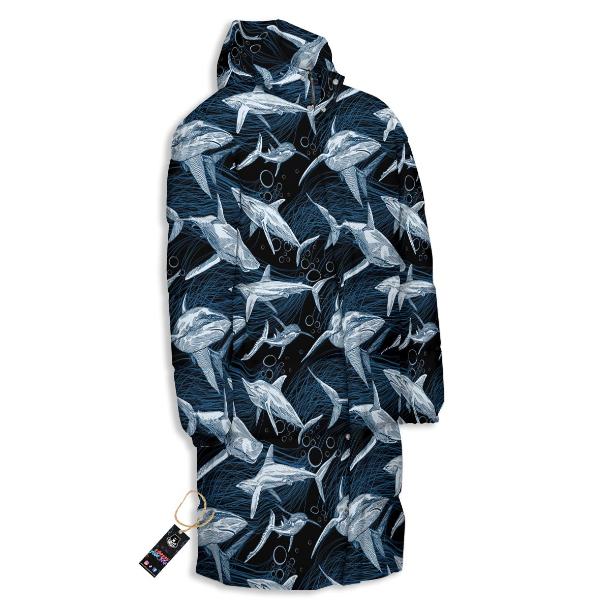 Underwear Shark Print Pattern Long Down Jacket-grizzshop
